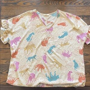 Colorful Animal Print V-Neck Top